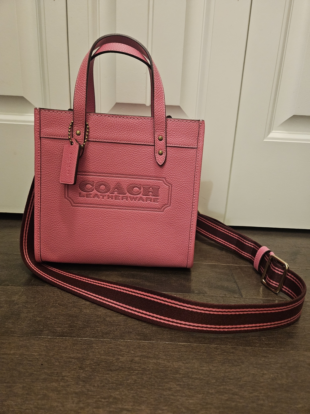 Coach Pebbled Leather Mini Tote with Striped Adjustable Strap